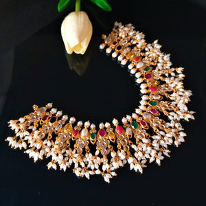 Pure Silver Navratna Guttapusalu Necklace - Enumu