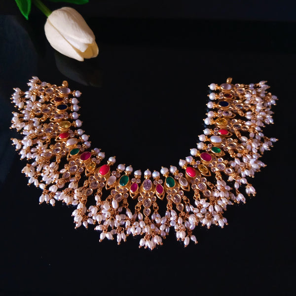 Pure Silver Navratna Guttapusalu Necklace - Enumu