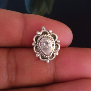 Handmade Pure Silver CZ Nose Pin ( Non - Pierced ) - Enumu