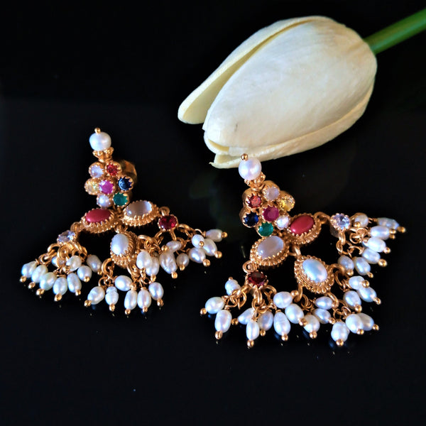 Pure Silver Navratna Guttapusalu Earrings - Enumu