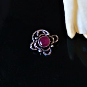 Handmade Pure Silver Ruby Nose Pin ( Pierced ) - Enumu