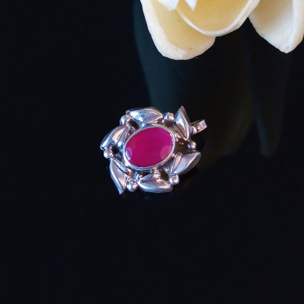 Handmade Pure Silver Ruby Nose Pin ( Non - Pierced ) - Enumu