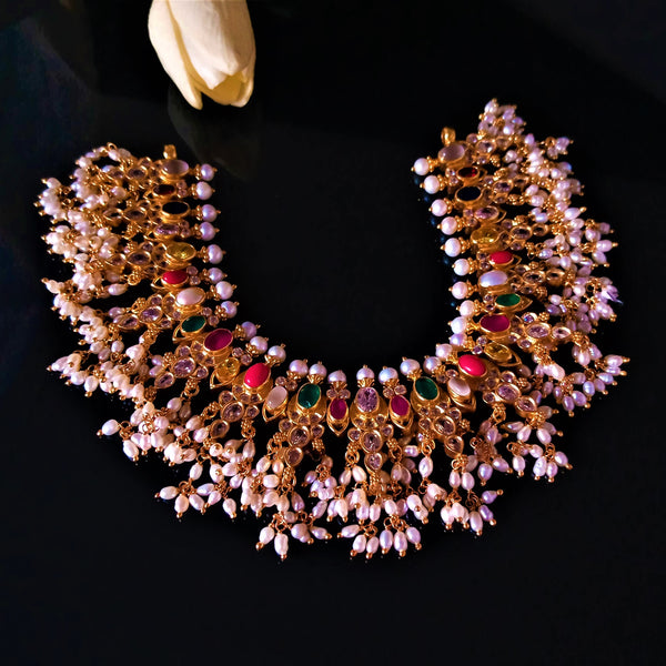 Pure Silver Navratna Guttapusalu Necklace - Enumu