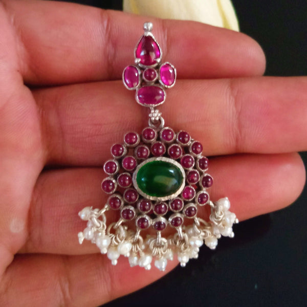 Handmade Pure Silver Oxidized Emerald Pendant - Enumu