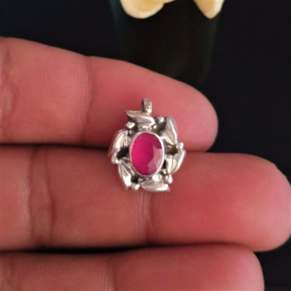 Handmade Pure Silver Ruby Nose Pin ( Non - Pierced ) - Enumu
