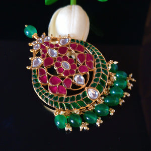 Huge Pure Silver Emerald Pearls Kundan Pendant - Enumu