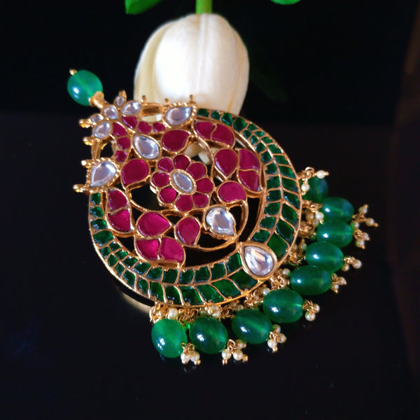 Huge Pure Silver Emerald Pearls Kundan Pendant - Enumu