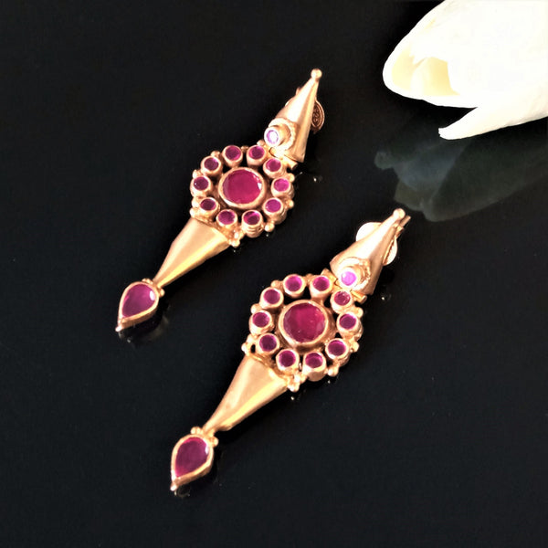 Handmade Pure Silver Ruby Dangle Earrings - Enumu