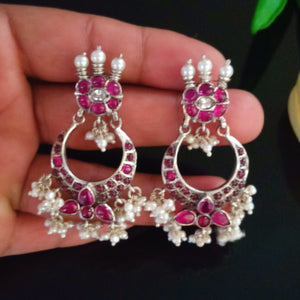 Handmade Pure Silver Oxidized Ruby Dangle Earrings - Enumu