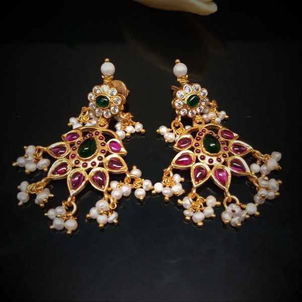Pure Silver Ruby Pearl CZ Dangle Earrings - Enumu