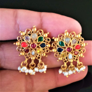 Handmade Pure Silver Navratna Studs - Enumu