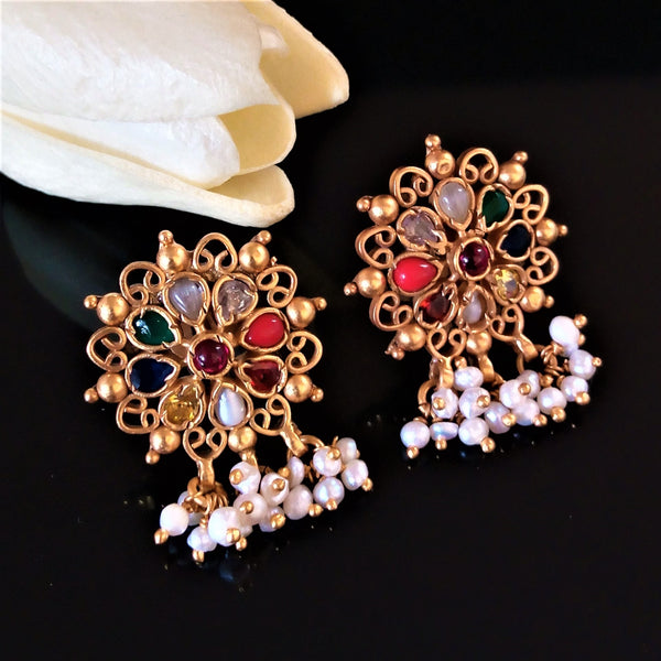 Handmade Pure Silver Navratna Studs - Enumu