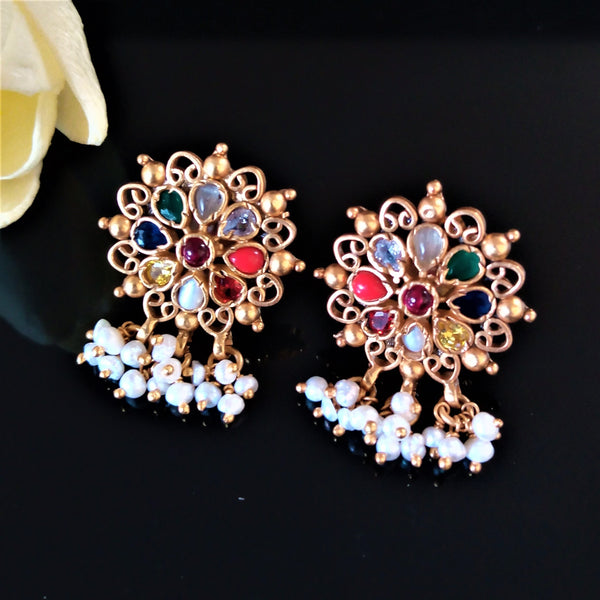 Handmade Pure Silver Navratna Studs - Enumu