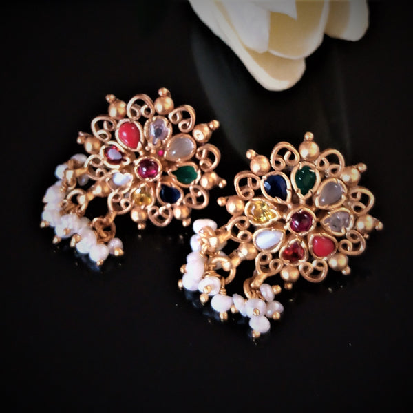 Handmade Pure Silver Navratna Studs - Enumu