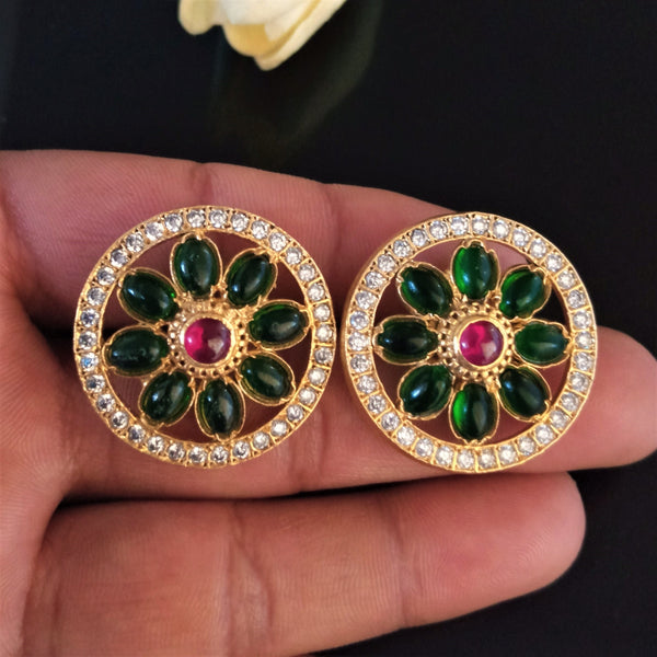 Pure Silver Uncut Emerald & CZ Studs - Enumu