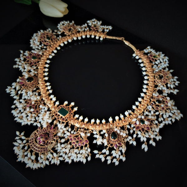 Heavy Pure Silver Emerald Guttapusalu Necklace ( 30 DAYS - MADE TO ORDER) - Enumu