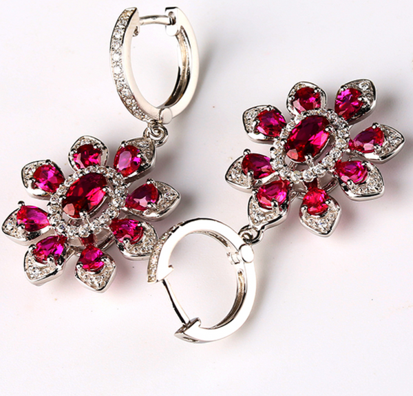 Pure 92.5 Sterling Silver Ruby Dangle Earrings - Enumu