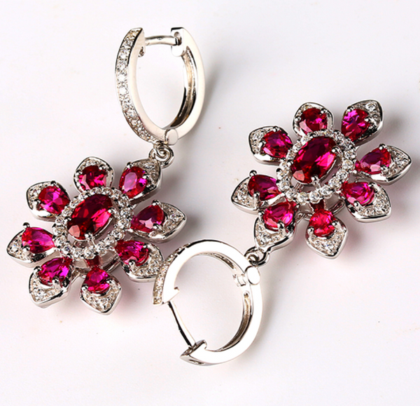 Pure 92.5 Sterling Silver Ruby Dangle Earrings - Enumu