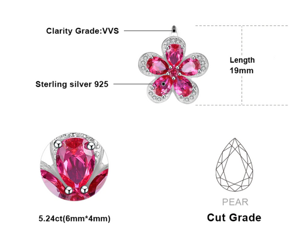 Pure 92.5 Sterling Silver Ruby Flower Pendant with Chain - Enumu