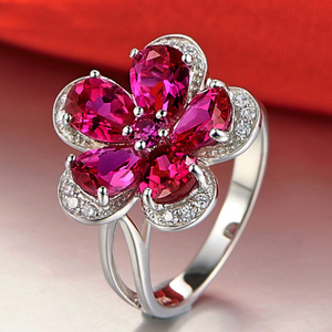 Sterling Silver 92.5 Ruby Flower Ring - Enumu