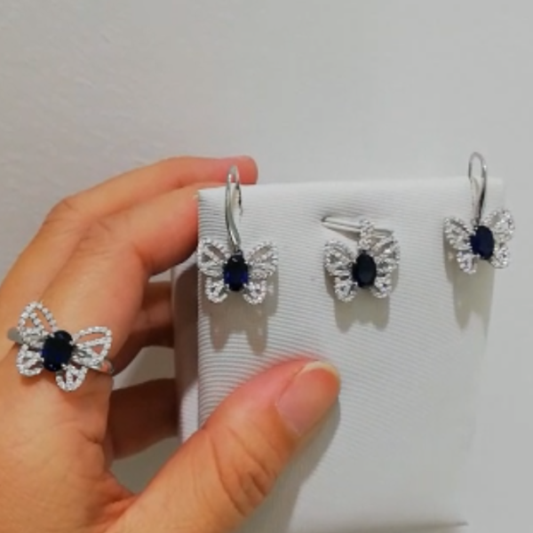 Pure 92.5 Sterling Silver Emerald Butterfly Earrings - Enumu