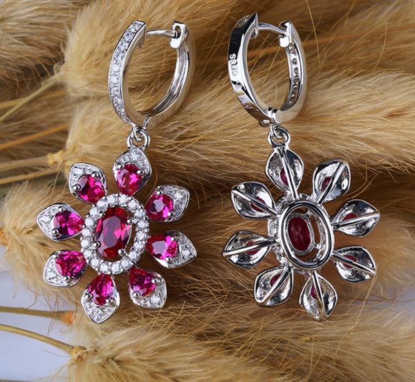 Pure 92.5 Sterling Silver Ruby Dangle Earrings - Enumu