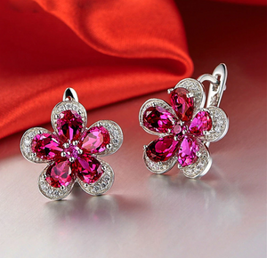 Pure 92.5 Sterling Silver 5.24 Ct Ruby Flower Studs - Enumu