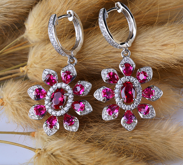 Pure 92.5 Sterling Silver Ruby Dangle Earrings - Enumu