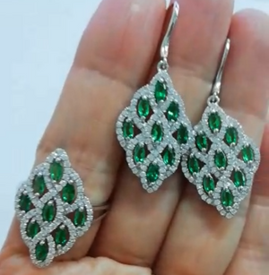 Pure 92.5 Sterling Silver Emerald & CZ Dangle Earrings - Enumu