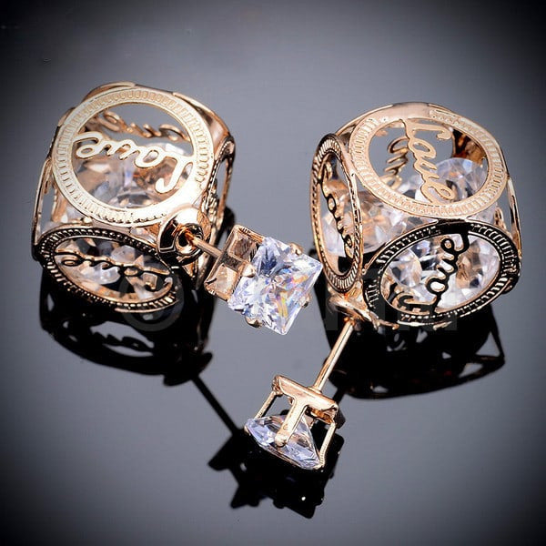 Double Side Love CZ Stud Earrings - Enumu