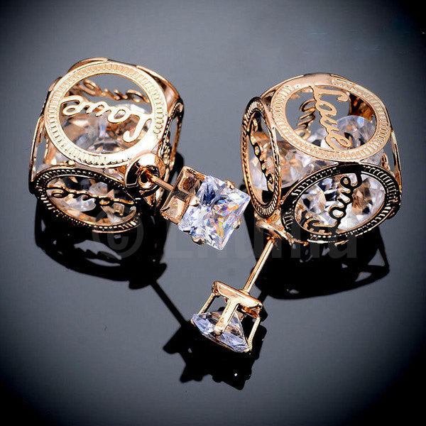 Double Side Love CZ Stud Earrings - Enumu