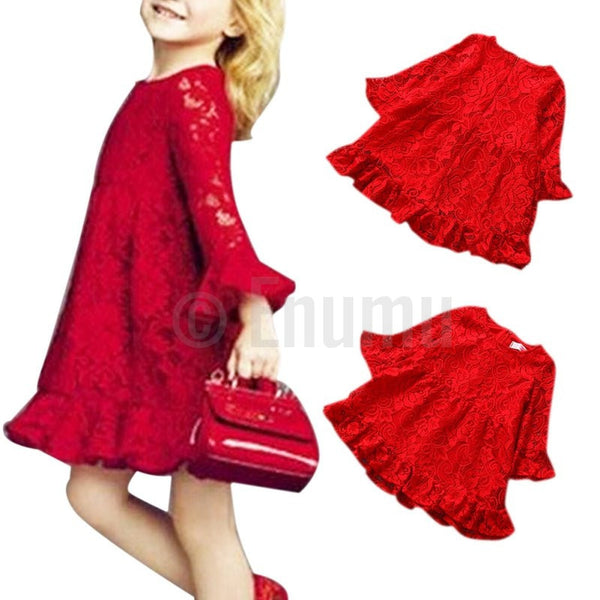 Red Lace Short Dress - Enumu