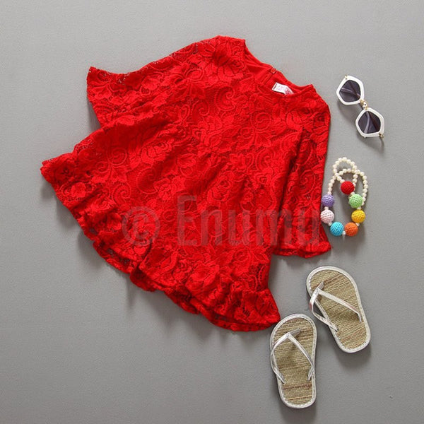 Red Lace Short Dress - Enumu