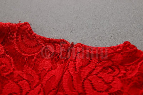 Red Lace Short Dress - Enumu