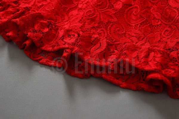 Red Lace Short Dress - Enumu