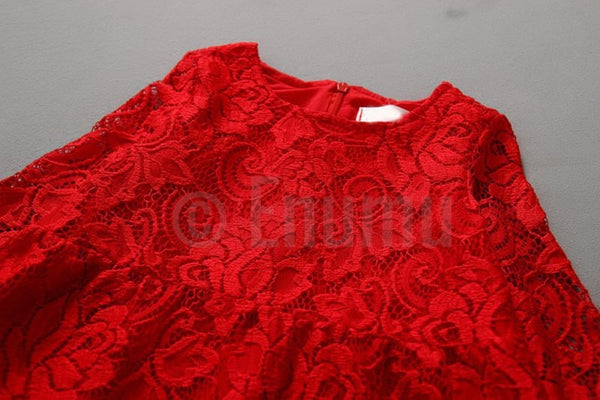 Red Lace Short Dress - Enumu