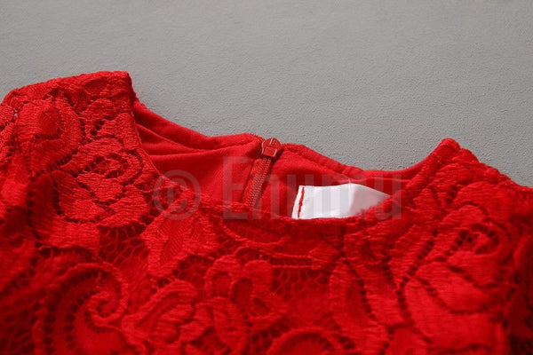 Red Lace Short Dress - Enumu