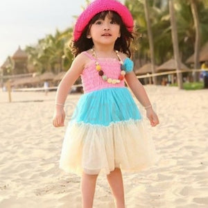 Tri Color Pink and Blue Frill Dress - Enumu