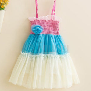Tri Color Pink and Blue Frill Dress - Enumu