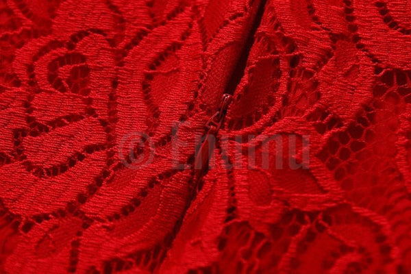 Red Lace Short Dress - Enumu