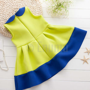 Lime Yellow and Navy Blue Dress - Enumu