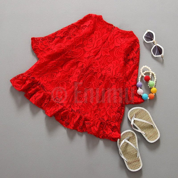 Red Lace Short Dress - Enumu