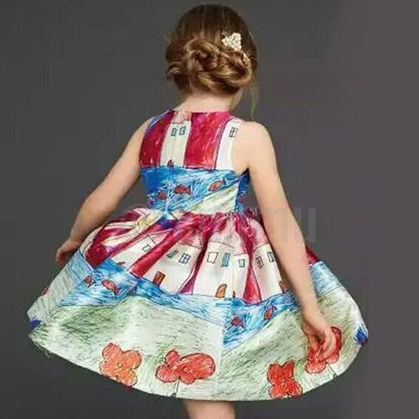 Cartoon paint Baby Girl dress - Enumu