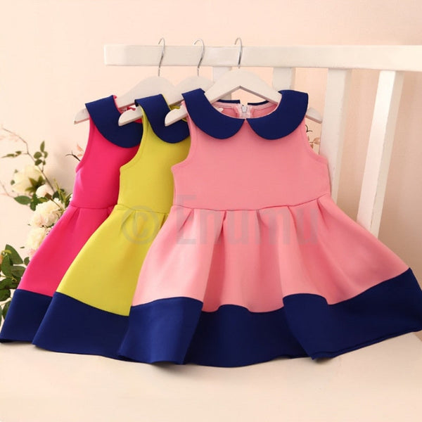 Lime Yellow and Navy Blue Dress - Enumu