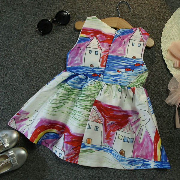 Cartoon paint Baby Girl dress - Enumu