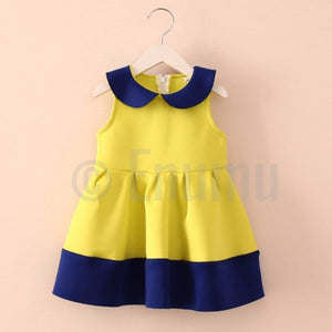 Lime Yellow and Navy Blue Dress - Enumu