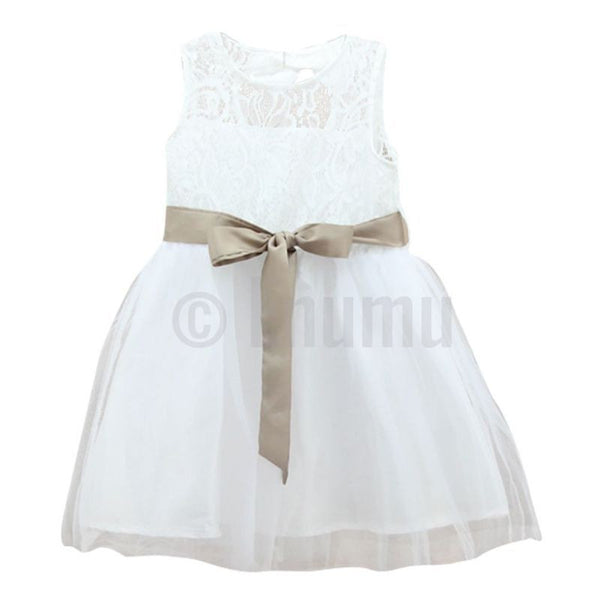 White Lace dress with Bow - Enumu