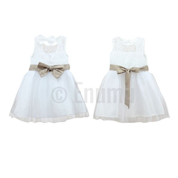 White Lace dress with Bow - Enumu