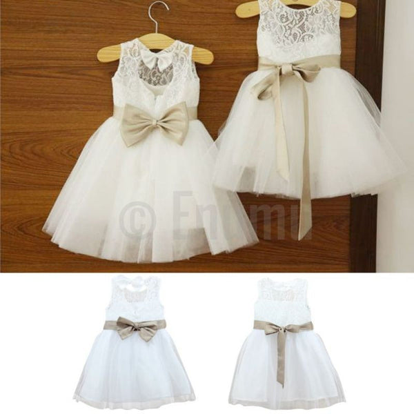 White Lace dress with Bow - Enumu