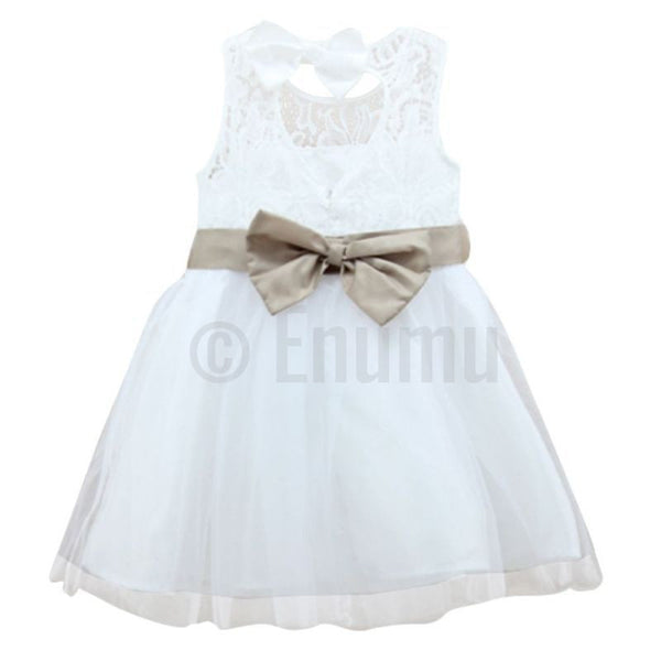 White Lace dress with Bow - Enumu